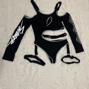 New 1xl SLANDER x iHR Reflective Outfit black bodysuit festival rave raver top